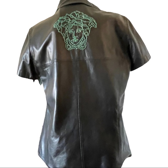Versace Medusa Black Leather Top Size 10 USA Limited Edition Medusa Bondage 2002 - Picture 3 of 13